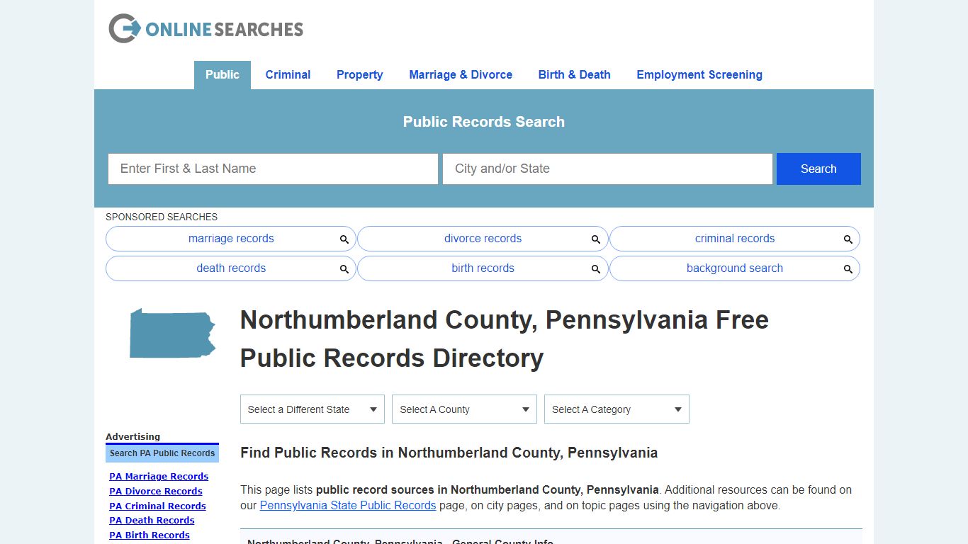 Northumberland County, Pennsylvania Public Records Directory